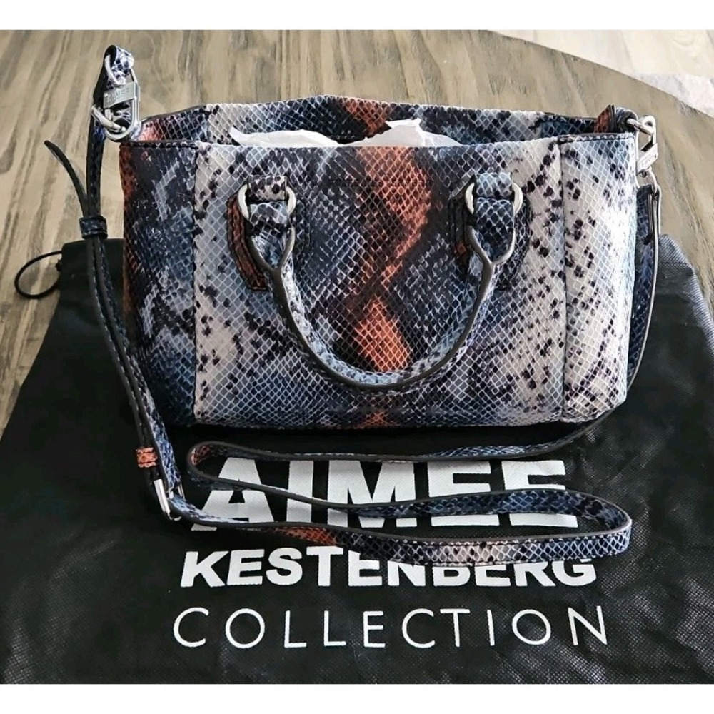 Aimee Kestenberg Blue And Coral Leather Snakeskin Crossbody Bag, NWT